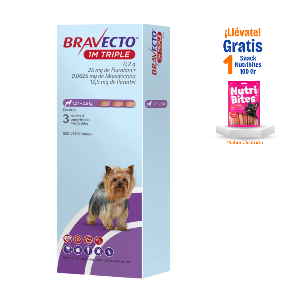 BRAVECTO 1M TRIPLE X 3 TAB (1.27 A 2.5 KG)
