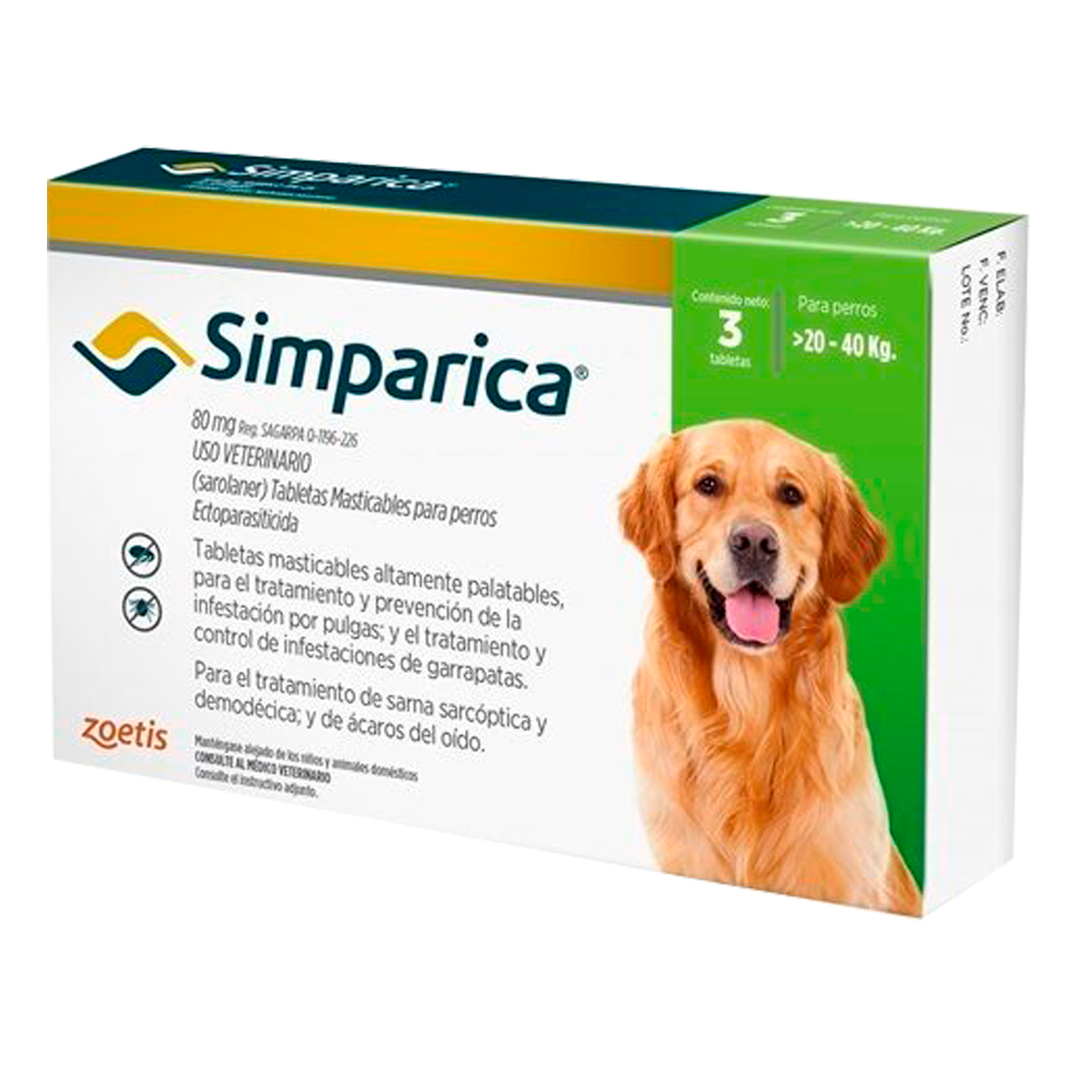 Simparica Antipulgas 80mg X 3 Tab 20 a 40kg