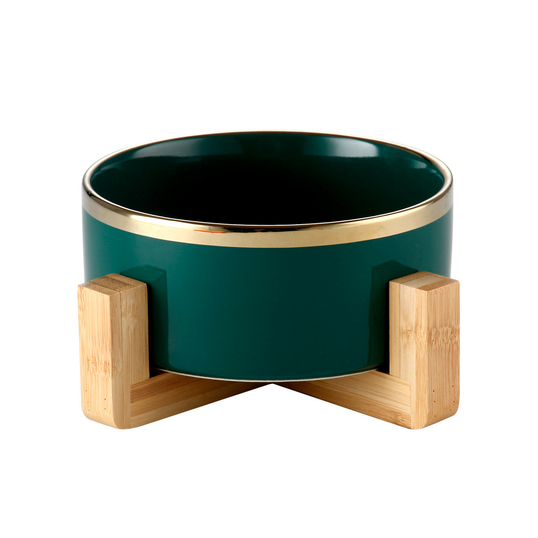 Plato De Ceramica Con Soporte Madera Borde Dorado