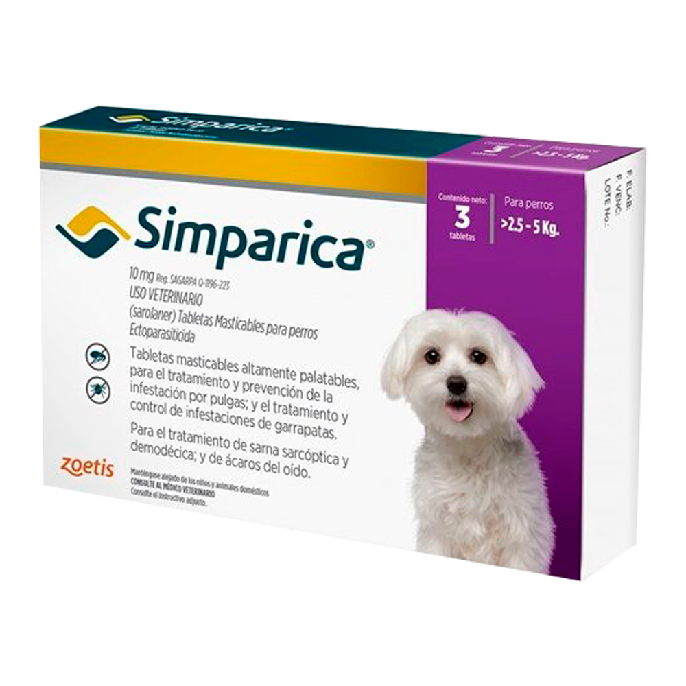 Simparica Antipulgas 10mg X 3 Tab 2.5 a 5kg
